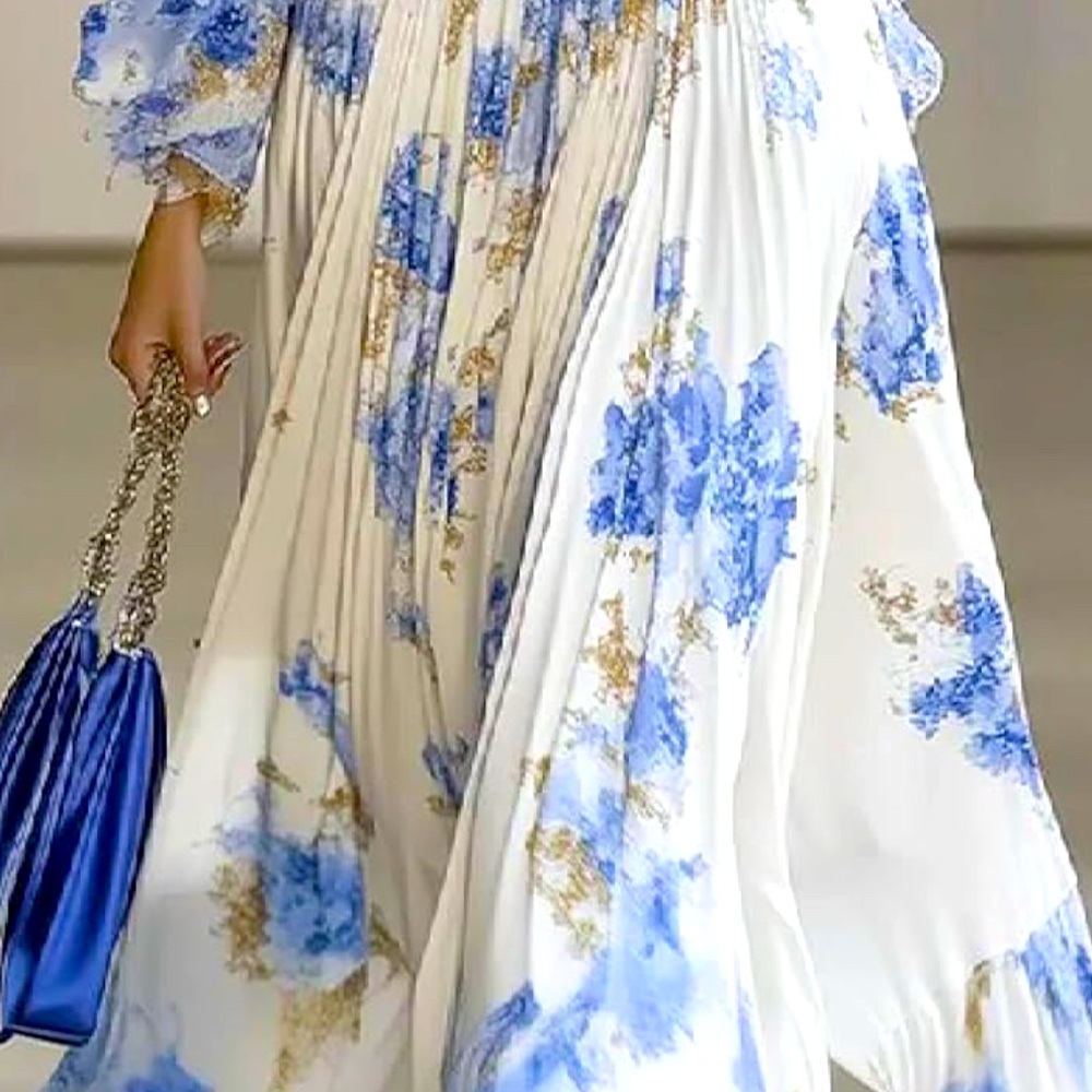 Floral Blue and White Maxi Dress